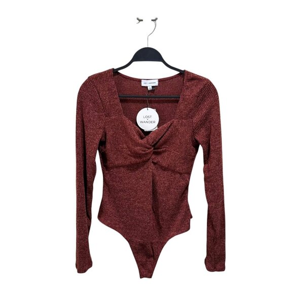Lost + Wander ~ Womens Size L Rust “From The Heart” Sweater Bodysuit NWT - Picture 1 of 12